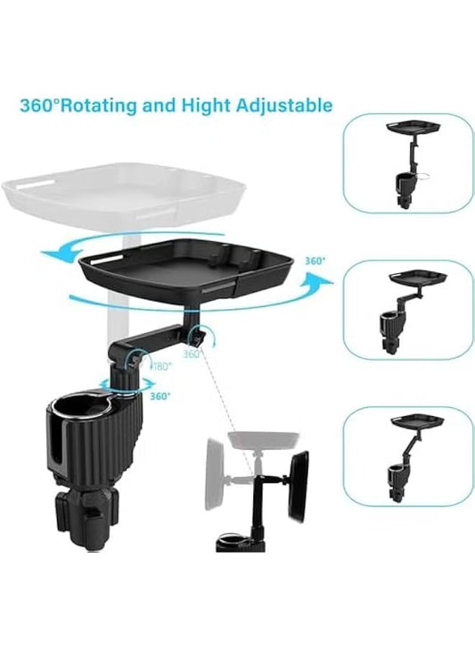 4-in-1 Car Cup Holder Expander with Tray – Adjustable Dual Cup Holder & Car Food Tray Table